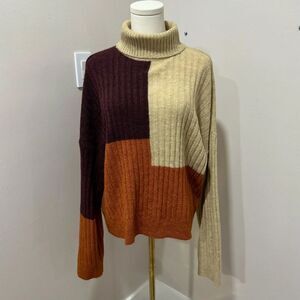 Ana color block turtleneck sweater‎ orange brown Medium
